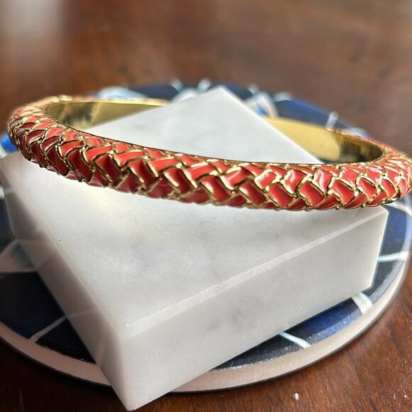 Lilly Pulitzer Basket Case Weave Orange Enamel Gold Tone Bangle Bracelet #629 - Picture 7 of 11